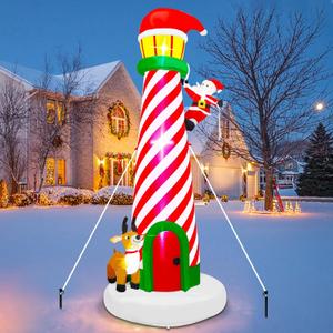 Lulu Home 10FT Christmas Inflatable Decoration, Giant Lighted Lighthouse Blowups with Santa and Reindeer, Air-Blown Ornaments with Storage Bags for Xmas Winter Yard Lawn Garden Outdoor Decor