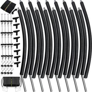 x2 12Ft 8 Pcs Trampoline Curved Poles Replacement with Enclosure Net, Trampoline Curved Pole, Plastic T Connector, Fiberglass Rods, Mounting Hardware, Foam Covers