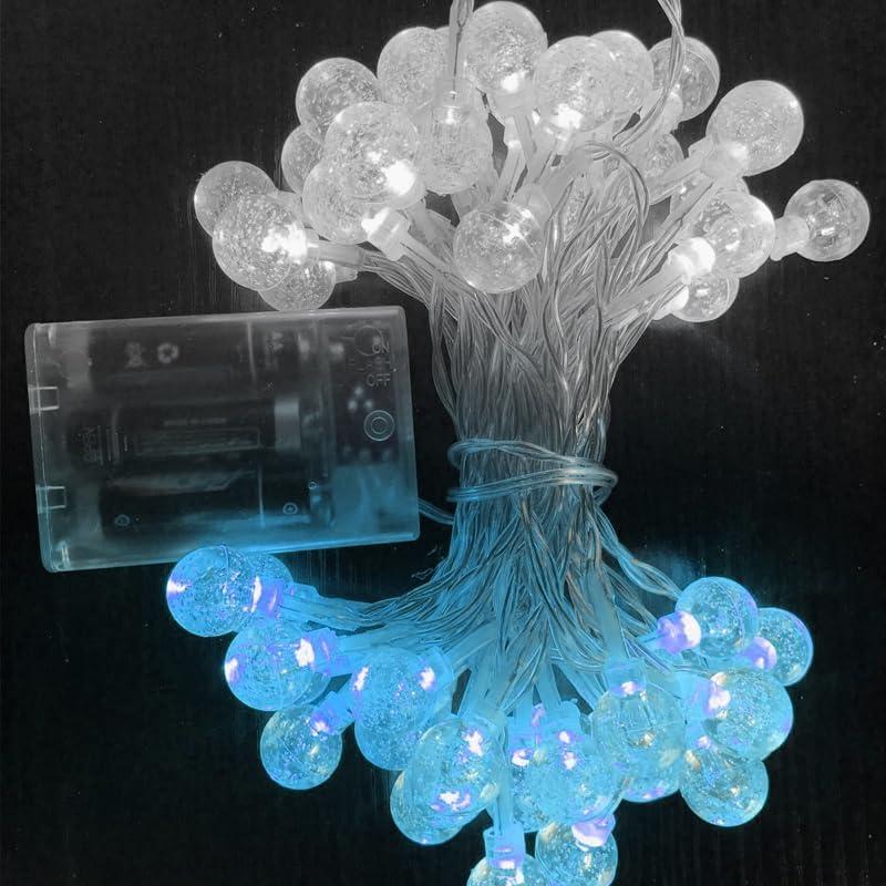 Globe Ball String Lights 50 LED Battery Powered 16.5 FT for Indoor/Outdoor Decoration Commercial Christmas Tree Decorative Fairy Light, Bedroom, Patio (White+Bule)