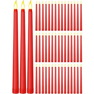 Funtery 48 Pcs Flameless LED Taper Candles Battery Operated Candles Bulk Realistic LED Candlesticks Flickering for Wedding Church Graduation Party Home Decor(Red,Classic Style)