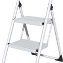 2 Step Ladder for Kitchen Step Stool, Lightweight Folding Step Stool with Curved Safety Handrail, Auto-Lock Mechanism & Non-Slip Wide Pedals, Slim 2 Step Ladder Foldable for Home IndoorWhite