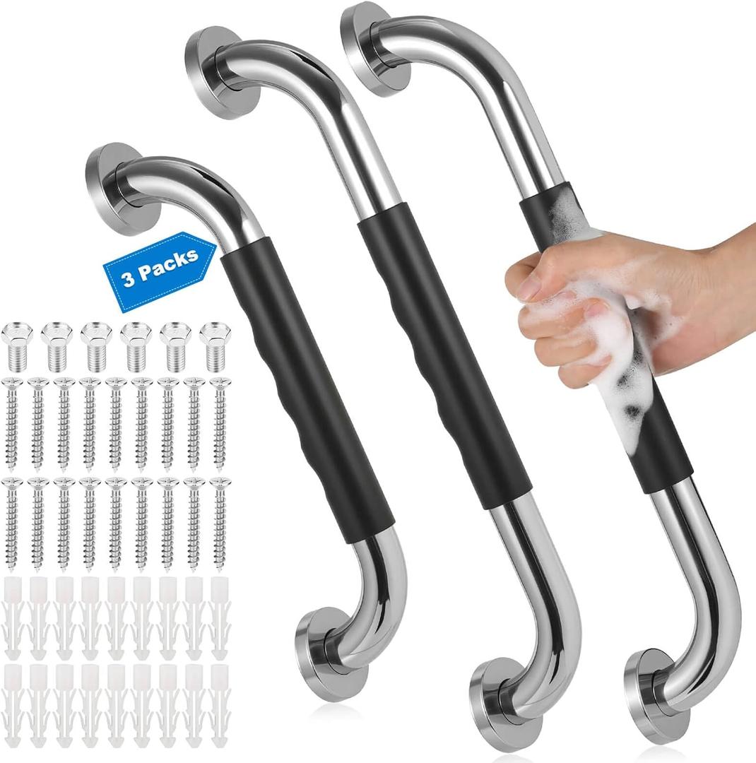 3 Pack Grab Bars for Bathtubs and Showers, 16-Inch and 12-Inch Anti-Slip Bathroom Shower Grab Bars for Seniors Wall, Safety Handicap Grab Bars Stainless Steel,Shower Handle for Elderly