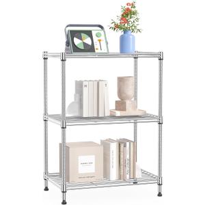 IZEUK 3 Tier Shelf, Heavy Duty Steel Wire Shelving Unit for Home, Kitchen, Laundry Room Organization, Office Storage Rack (17.7" W x 11.8" D x 26.3" H, 450LBS, Chrome)