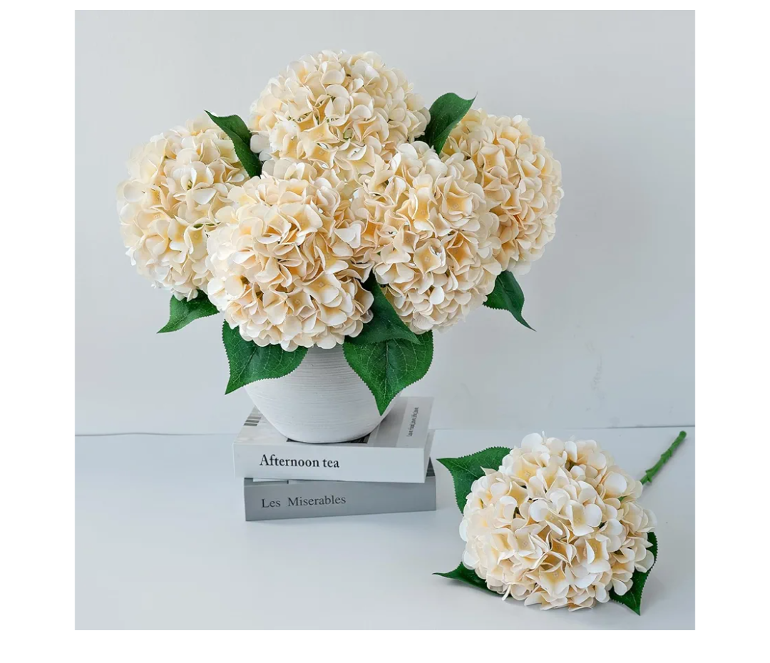 5 Pcs Champagne Silk Hydrangeas Artificial Flower Boho Dried Touch Hydrangeas 20'' Faux for Fall Home Decor Kitchen Living Room Porch Wreath Xmas Wedding Flower Arrangement