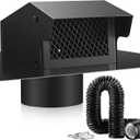 4 Inch Roof Vent Cap with 4 Inch x 25 ft Dryer Vent Hose Removable Roof Vent Galvanized Steel Roof Exhaust Vent Flexible Aluminum Ducting 2 Duct Clamps for Bathroom Exhaust System, Black