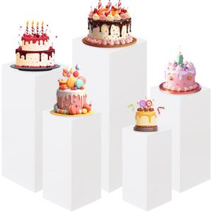 HAISIWLKJ White Premium Square Pedestal Stands, Set of 5 Reusable Metal Square Plinths Dessert Table Cube Display Pillars for Birthday Wedding Bridal Baby Shower Party Decorations