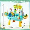 2027 Upgraded 4-in-1 Sand Water Table for Toddlers 1-3, Kids Sensory Table with Electric Water Pump & Elephant Faucet, Play Kitchen Sink with Food Accessories, Fishing Toy (Blue)