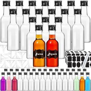 YZXODN 50 Pack 1.7oz Mini Liquor Bottles with Labels, Plastic Alcohol Bottles, Airtight Shot Bottles, Little Spirit Bottle with Funnel Black Caps, Hot Sauce Bottle for Cocktail, Party Favors, Weddings