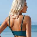 Limeeke Women's Twist Front Bikini Top V Neck Padded Swimsuit Top Adjustable Spaghetti Straps Bathing Suit Top (Blue, L)