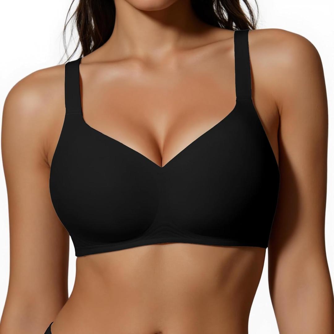 UIMERO 2026 Womens Wireless Bra Seamless Jelly Bras Full Coverage Supportive Comfortable No Underwire T-Shirt Everyday Bras Black, Large