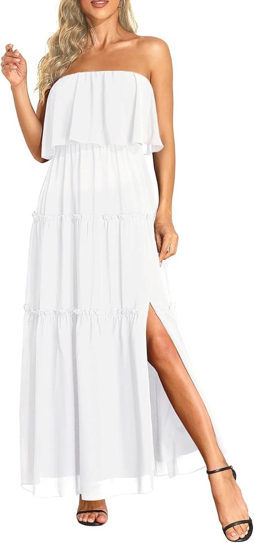 PINUP FASHION Women's White Strapless D..e Tube Top Long Sun Dress M