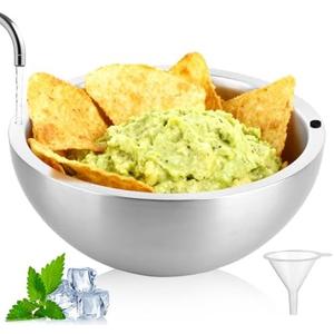 LDHHYH 70oz Dip Chiller Bowl, Stainless Steel Double Walled Insulated Ice Serving Bowl for Parties, Large Capacity Chilled Dip Dish for Guacamole, Salsa, Sauces, Salad & Food Hot or Cold