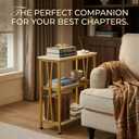 Narrow Side Table, End Table with 3 Tier Storage Shelves, Industrial Rustic Accent Skiny End Tables for Small Spaces, Slim Couch Beside Table, Small Hallway Table for Living Room (White+Gold)