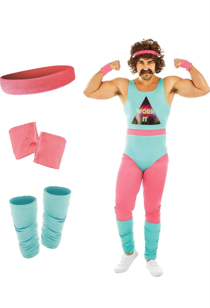 fun shack 80s Exercise Costumes For Men, 80s Workout Costumes, Retro Fitness Outfits For Men, 80s Gym Attire XL