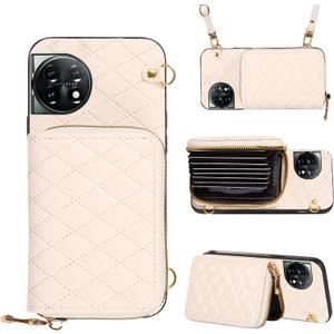 Detachable Crossbody Wallet Case for OnePlus 11 5G with Zipper Purse, Multi Card Slots and PU Leather Stand Shockproof Cell Phone Cover for One Plus11 1 Plus 1plus11 One+ 1+ Women Beige
