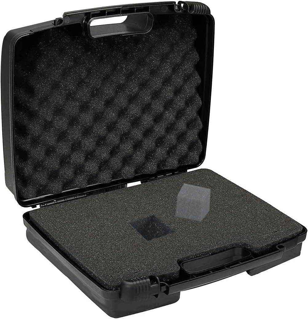 Small Hard Case with Foam, 14" Lightweight Pluck Foam Padded Protection Carrying/Storage Case - Customizable Interior for GoPro, Camera, iPhone, Tablet, Black - Outer Size:14 x 10.4 x 3.5