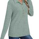 DB MOON Womens Long Sleeve Collared Shirt Lightweight Striped Sweaters 2026 Fall Blouses Business Casual Tops (Green, M)