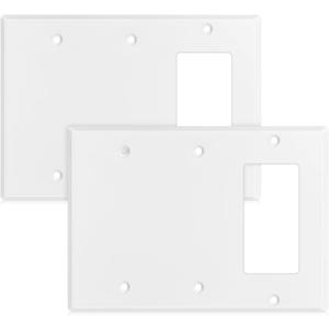 Kingdder 2 Pcs 3-gang 2-blank Wall Plate Standard Size Stainless Steel White Light Switch Plate Gloss Finish Size 3-gang 4.50" x 6.38" Corrosion-resistant Gfci Outlet Receptacle (1-decorator/2-blank)