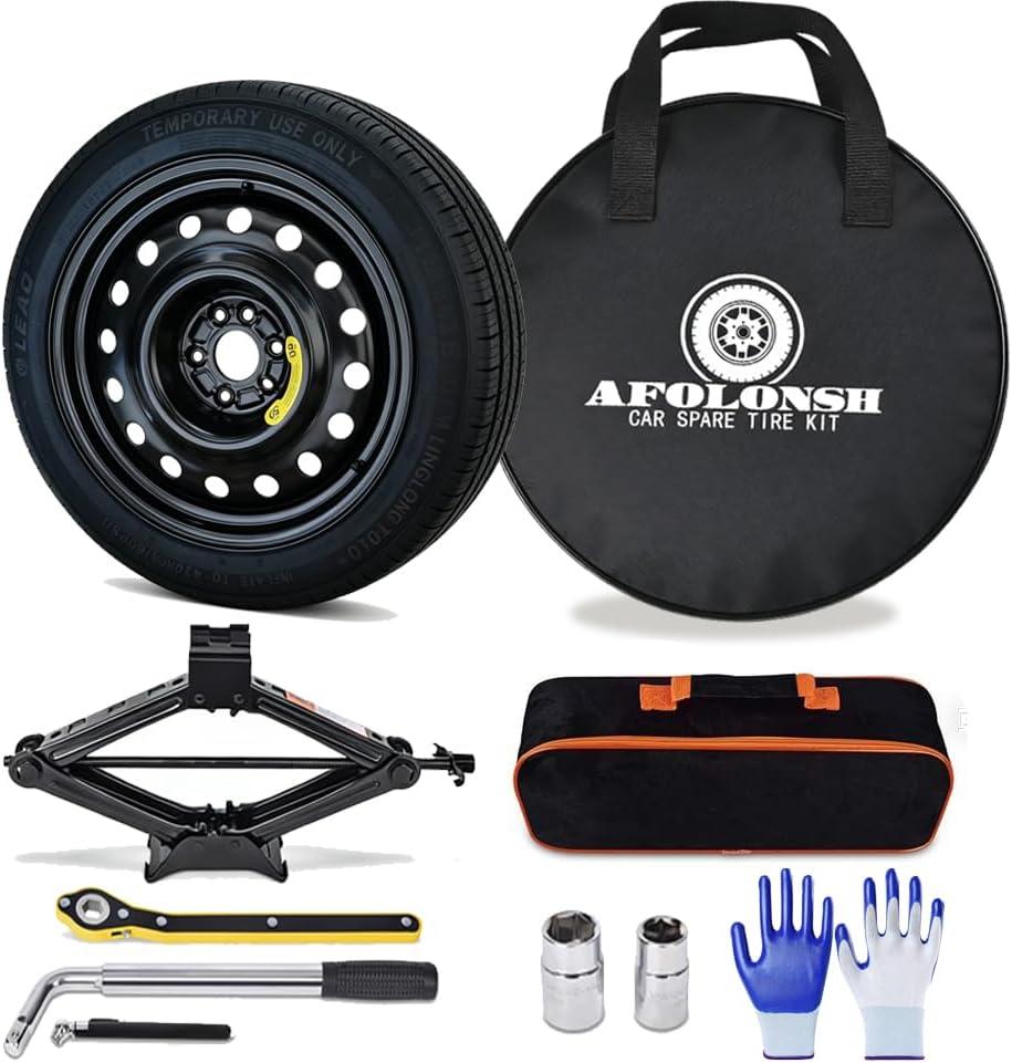 Spare Tire Kit Compatible with 2018-2023 Jeep Renegade | 145/85R18 Compact Donut Spare | Complete Roadside Kit Includes Scissor Jack, Lug Wrench & Storage Bag – Fits Under Trunk Floor, Complete Kit w/ Carrying Case