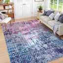 Zealude Boho Abstract Washable 6x9 Area Rugs for Living Room, Large Area Rug for Bedroom Girls, Colorful Soft Dining Room Carpet, Pastel Modern Carpet for Nursery Girls Room Playroom (Pink/Blue,6 x 9)