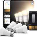 Philips Hue Smart LED A19 Bulb 4-Pack, Warm White Light 2700K, E26 Base, 9W, 810 Lumens, Dimmable LED Bulbs, Works with Alexa, Google Assistant, and Apple Home