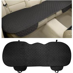 Linen Back Car Seat Cover, Anti-Slip Long Bottom Rear Seat Cover Protector with Storage Pockets, Breathable Linen Rear Bench Seat Protector Cushion Pad for Most Vehicles (Black, Back)