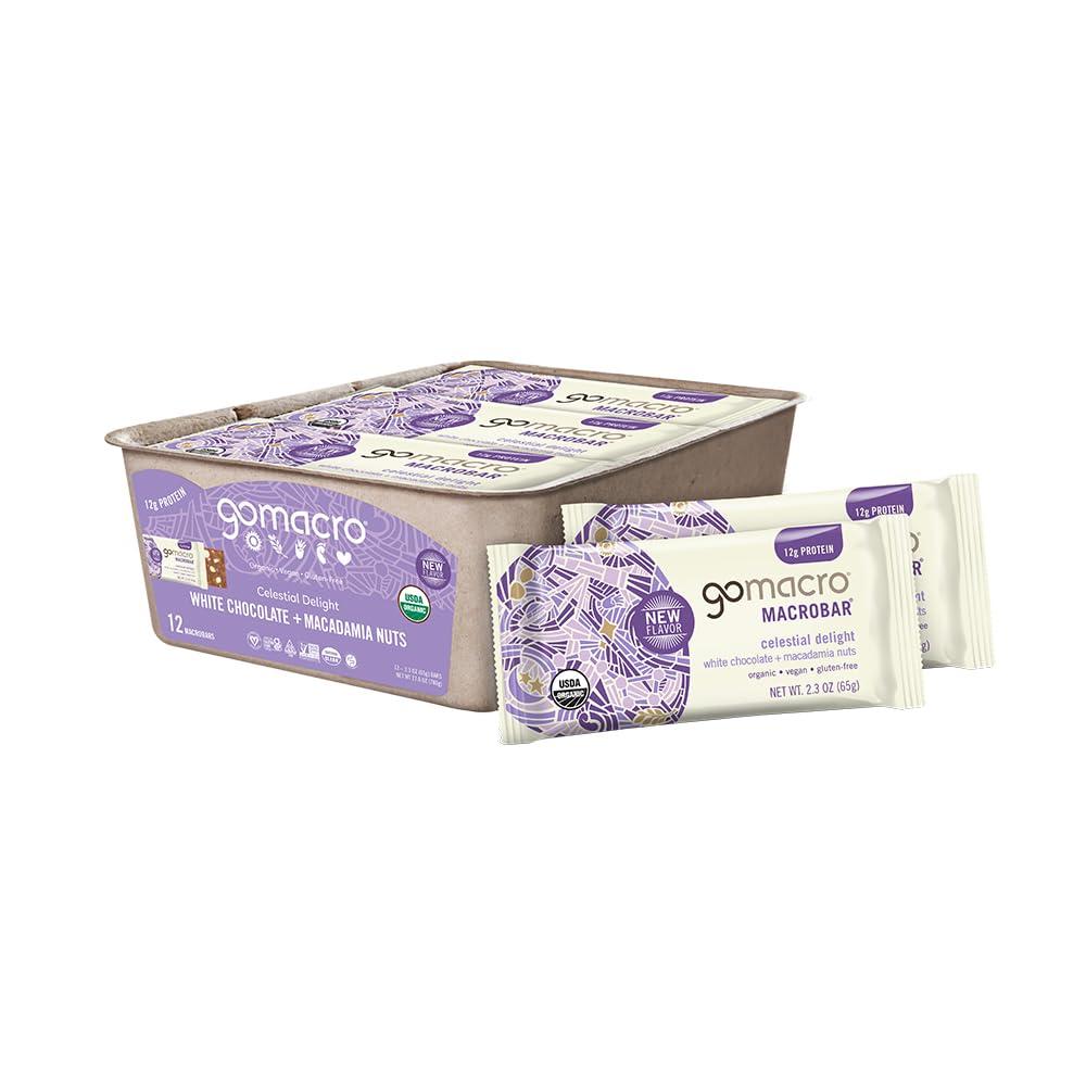 GoMacro MacroBar Organic Vegan Protein Bars - White Chocolate + Macadamia Nuts (2.3 Ounce Bars, 12 Count) (EXP 02/02/27)