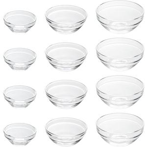 3 Sizes of Clear Glass Bowls, 2.5, 3.5 & 8.5 oz, Small Prep Bowls for Salt, Herbs, Spices and Dry Ingredients, Set of 12