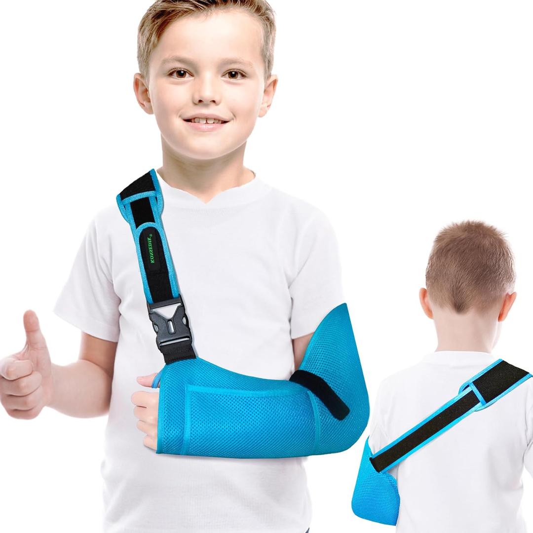 Arm Sling for Kids - Adjustable Breathable Shoulder Immobilizer with Pockets,Supports Rotator Cuff Injury,Wrist,Elbow,Clavicle Fracture Recovery,Post-Surgery Sling for Left or Right Arm(Blue,X-Small)