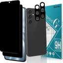 Slanku [2+2 Pack Privacy Screen Protector for Samsung Galaxy S23 FE Tempered Glass with Camera Lens Protection, Anti Spy, Case Friendly, Touch Sensitive, Black
