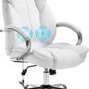 Office Chair Adjustable High Back Computer Chair PU Leather Massage Ergonomic Executive Task Rolling Swivel with Lumbar Support for Home Office, White