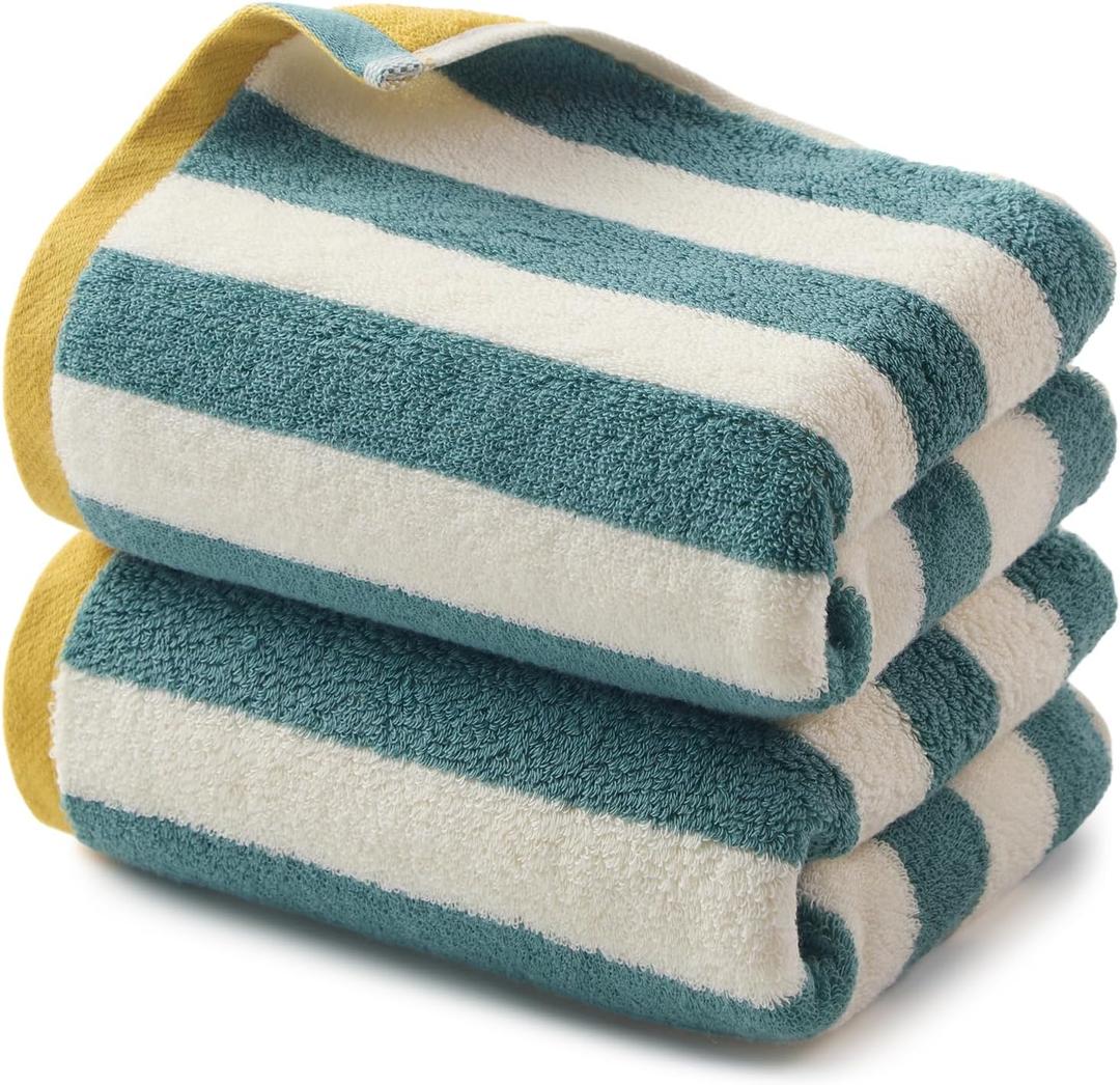 REDKISS 2-Pack Striped Hand Towels for Bathroom - 12 x 28 Inches 100% Cotton Hand Towels, Ultra Soft and Highly Absorbent Towel for Bath, Gym, Hotel, Kitchen and Spa, Kitchen, Green