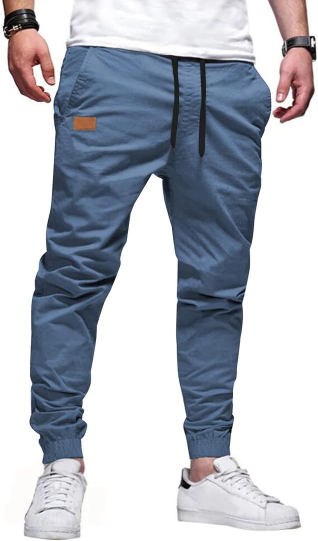 JMIERR Mens Casual Joggers Pants - Cotton Drawstring Chino Cargo Pants Hiking Outdoor Twill Track Jogging Sweatpants Pants (4X-Large, Blue)