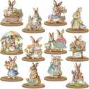 Wesiti 12 Pcs Easter Table Decorations Easter Bunny Wooden Table Centerpieces Vintage Rabbit Tabletop Signs Rustic Farmhouse Decorative for Spring Home Office Tiered Tray Decor Party Favor Supplies