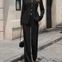 ZESICA Women's 2026 Spring Two Piece Suits Set Casual Business Long Sleeve Blazer Jacket Wide Leg Pants Work Outfits Sets (Black, XL)