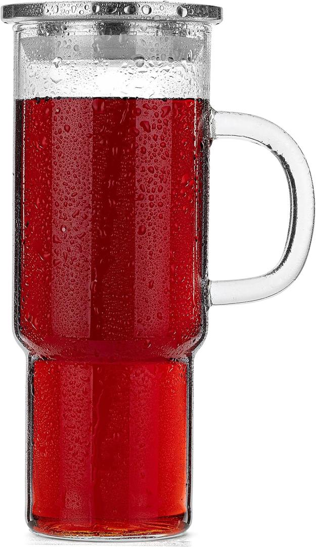 BTaT Glass Coffee Tumbler, 28 oz, Iced Coffee Cups with Stainless Steel Lids