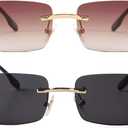 Rimless Sunglasses for Men Women Fashion Small Narrow Rectangle Sun Glasses Shades 90s Eyewear (Gradient Brown+grey)