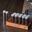 Single Dose Coffee Bean Storage Tubes Coffee Bean Cellar 10 Pcs Dosing Glass Vials With Lids (2 Oz) Wooden Display Stand And Funnel, 600ml