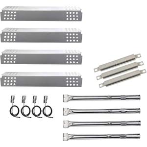 Adviace Grill Replacement Parts for Charbroil 463449914, 463241113 Gas Grills, Pipe Burner Tube, Heat Plate Tent Shield, Crossover Tube, Grill Igniter for CharBroil Commercial 4-Burner Gas Grills