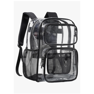 PACKISM Clear Backpack for School - 17" Large Heavy Duty Clear Bookbag for Boys and Girls, See Through PVC Transparent Backpacks with 2 Front Pockets for College Work, Black (for age 12 above)