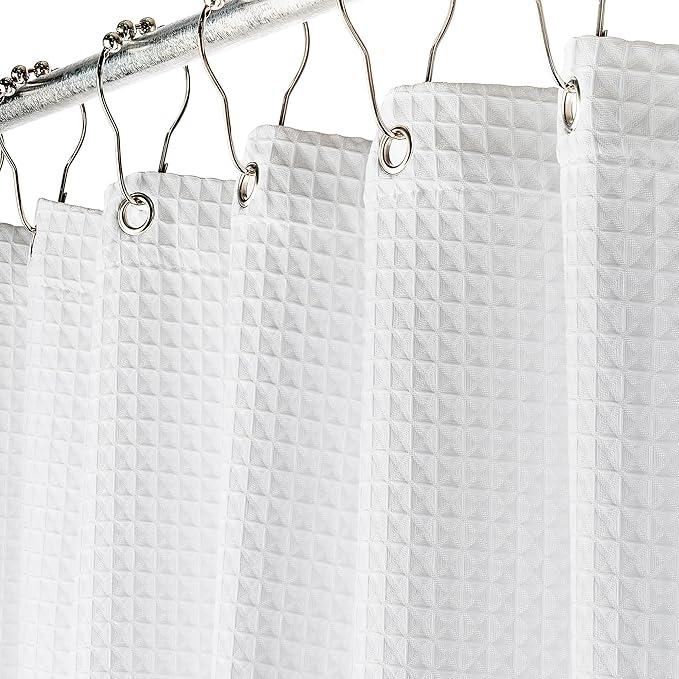 Creative Scents Fabric White Shower Curtain for Bathroom  72 x 84 Spa, Hotel Luxury Matt Waffle Weave Square Design, Water Repellent, 230 GSM Weighty Cloth, for Decorative Bathroom Curtains