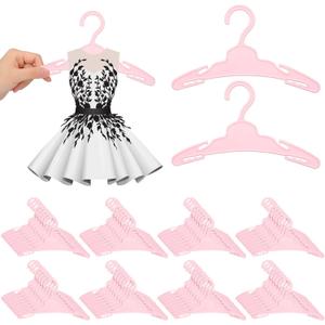 Soulchen 100 Pcs Doll Clothes Hangers for 18 Inch Dolls, Plastic Clothes Hangers with Non-Slip Clips, Space-Saving Wardrobe Accessories for Gown Dress Outfit (Pink)