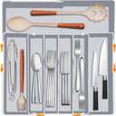 Homecor Silverware Drawer Organizer for Kitchen - Adjustable Utensil Holder Drawer Organizer, BPA Free Flatware and Cutlery Tray, Expandable Plastic Storage for Spoons Forks Knives, Grey