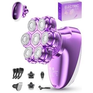 5-in-1 Electric Razors for Women, 7D Magnetic Heads Full Body Shaver, Waterproof Wet Dry Hair Remover with LED Display, Rechargeable Bikini Trimmer for Underarms, Face, Legs, Lips, Arms (Purple)