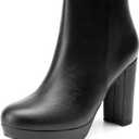 DREAM PAIRS Women's Stomp High Heel Ankle Boots (8, Black/Pu)