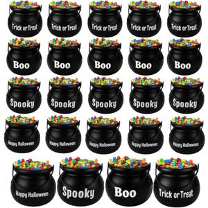 Roowest 40 Pcs Halloween Mini Witch Cauldron Small Black Calderon Pot with Handle Plastic Trick or Treat Candy Kettle Bucket for St. Patrick's Day, Halloween Party Favor (Classic Style)