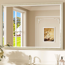 Keonjinn 40" x 30" Brushed Nickel Bathroom Vanity Mirror, Silver Bathroom Mirrors for Over Sink, Beveled Tempered Glass, Aluminum Alloy Frame, Decorative Wall Mirror for Living Room, Entryway, Bedroom