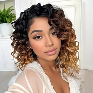 7 x Ocean Wave Crochet Hair 9 Inch Brown Blonde Ombre Curly Braiding Ocean Wave Hair 7 Packs T1 30 27 Deep Wave Short Wavy Crochet Braids Hair Extensions for Women (9Inch (Pack of 7), T1/30/27)