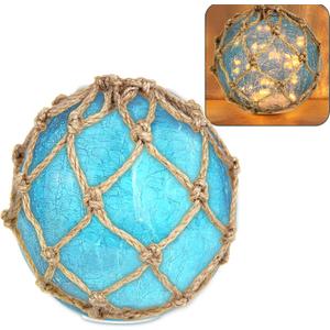 5.91" Blue Glass Fishing Float Night Light,Cracked Glass Ball, Battery Powered Nautical Coastal Decor Beach Bathroom Decor (Blue)