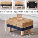 Wimarsbon Natural Seagrass Footstool Ottoman Rectangular Footrest Pouf Ottomans with Wooden Legs Hand Weave Step Stool for Living Room Bedroom Entryway Blue, 12"D x 16.5"W x 9.5"H